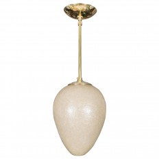 Brass ceiling fixture with ovoid pale gold shade